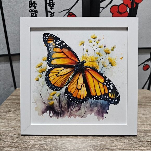 NobleCaptures Other - 8x8 Framed Monarch Butterfly Watercolor‎ Oil Painting Art Print
